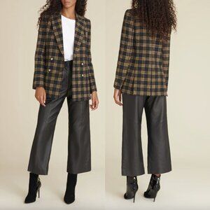 $695 Veronica Beard Black Plaid Wool Double Breasted Oria Blazer Jacket sz 4